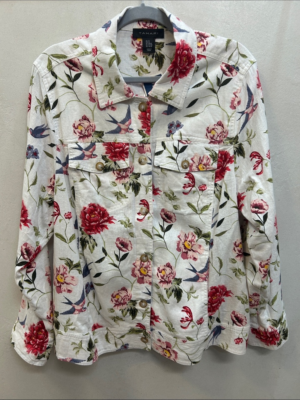 Tahari White Floral Button-Front Shirt Jacket - with pockets! 1X nwt